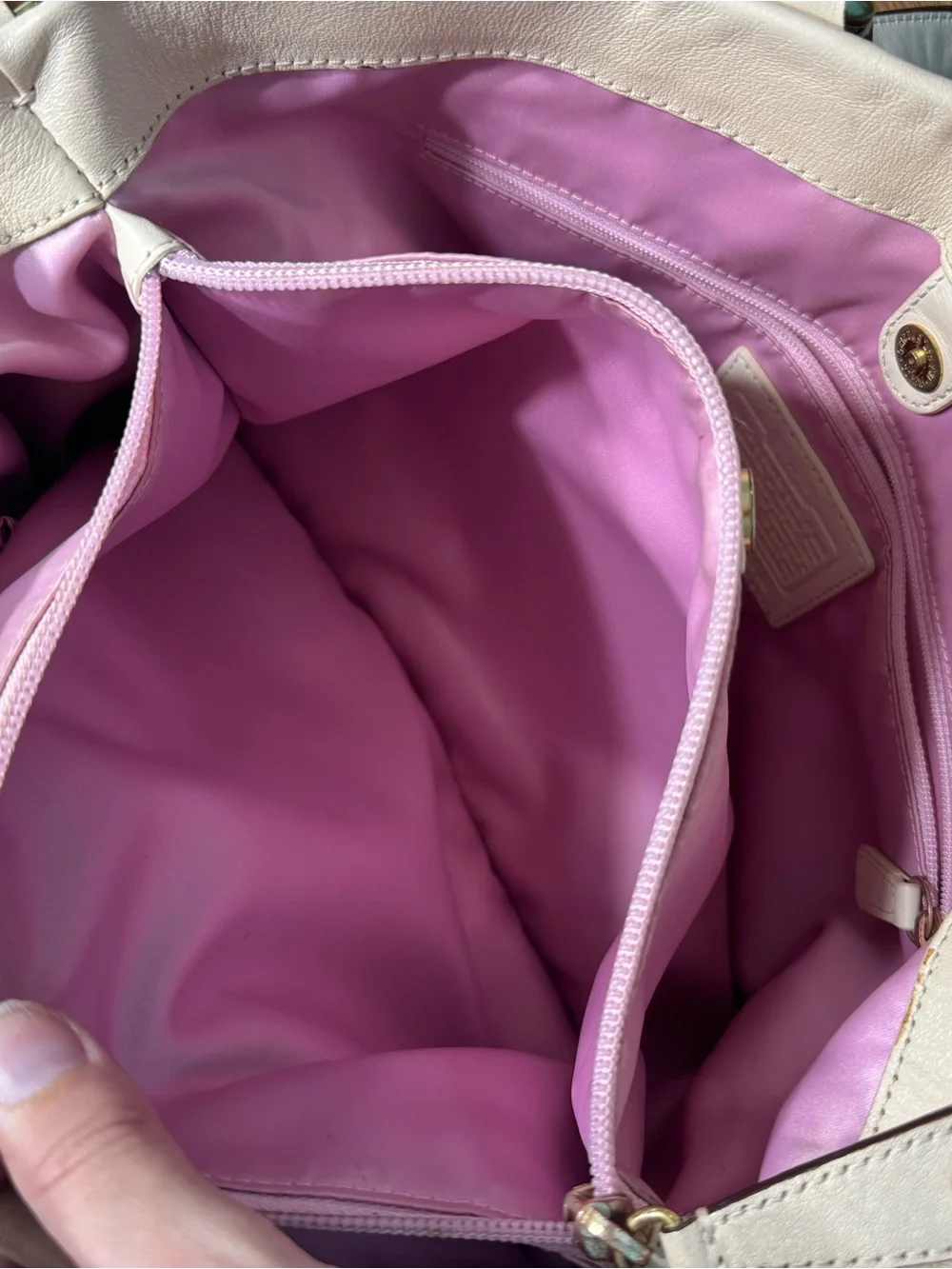 Coach F15513 Cream Leather Satchel Tote Crossbody Bag Pink Lining